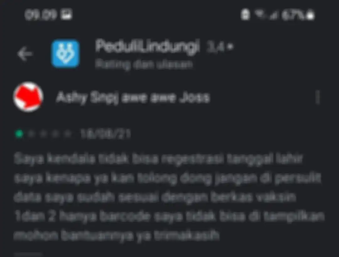 Ulasan aplikasi PeduliLindungi di Google Play.