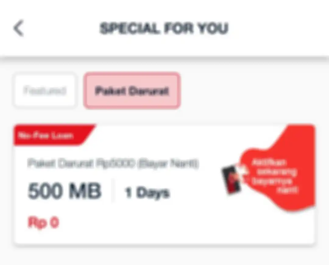 aplikasi My Telkomsel pelanggan menawarkan paket darurat dengan biaya Rp 5 ribu dapat paket data internet sebesar 500 mb berlaku untuk satu hari.