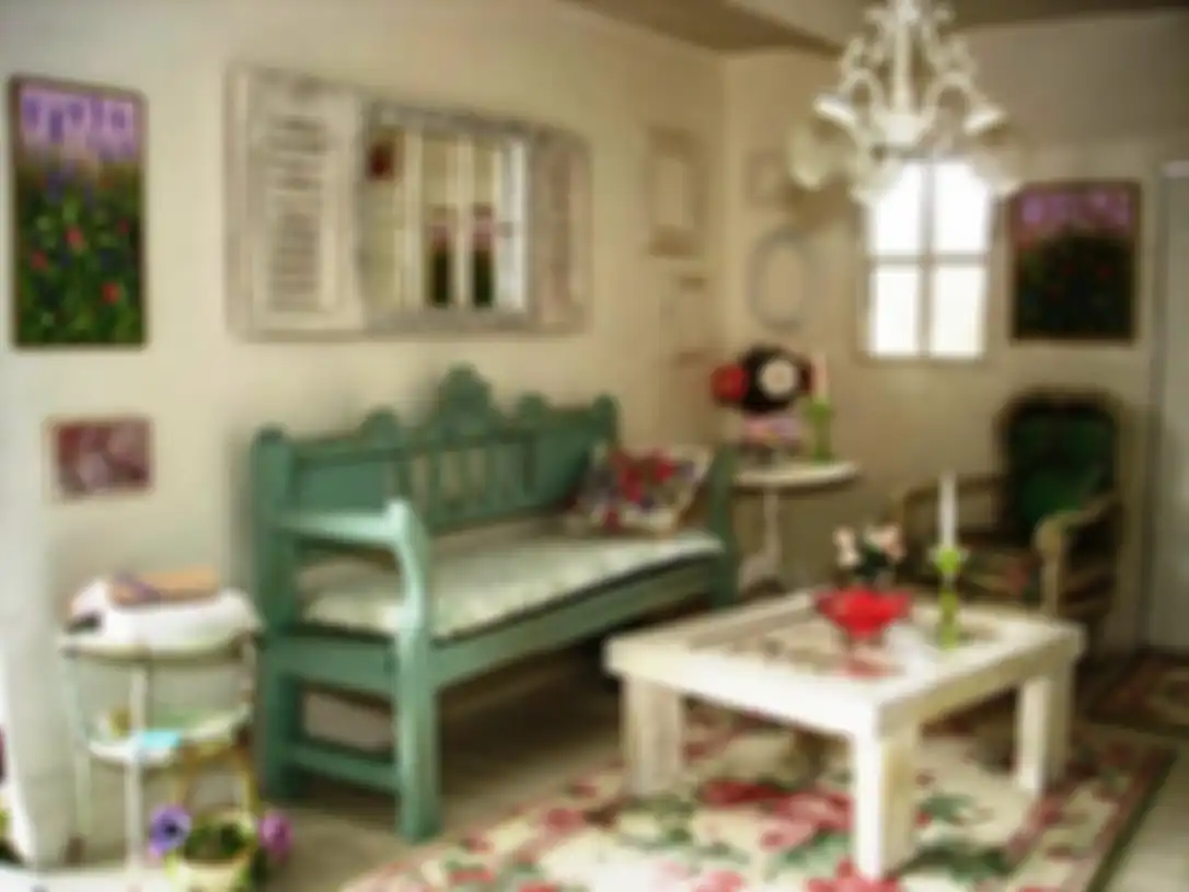 Ilustrasi penerapan shabby chic dengan aksen warna hijau yang terkesan usang. 