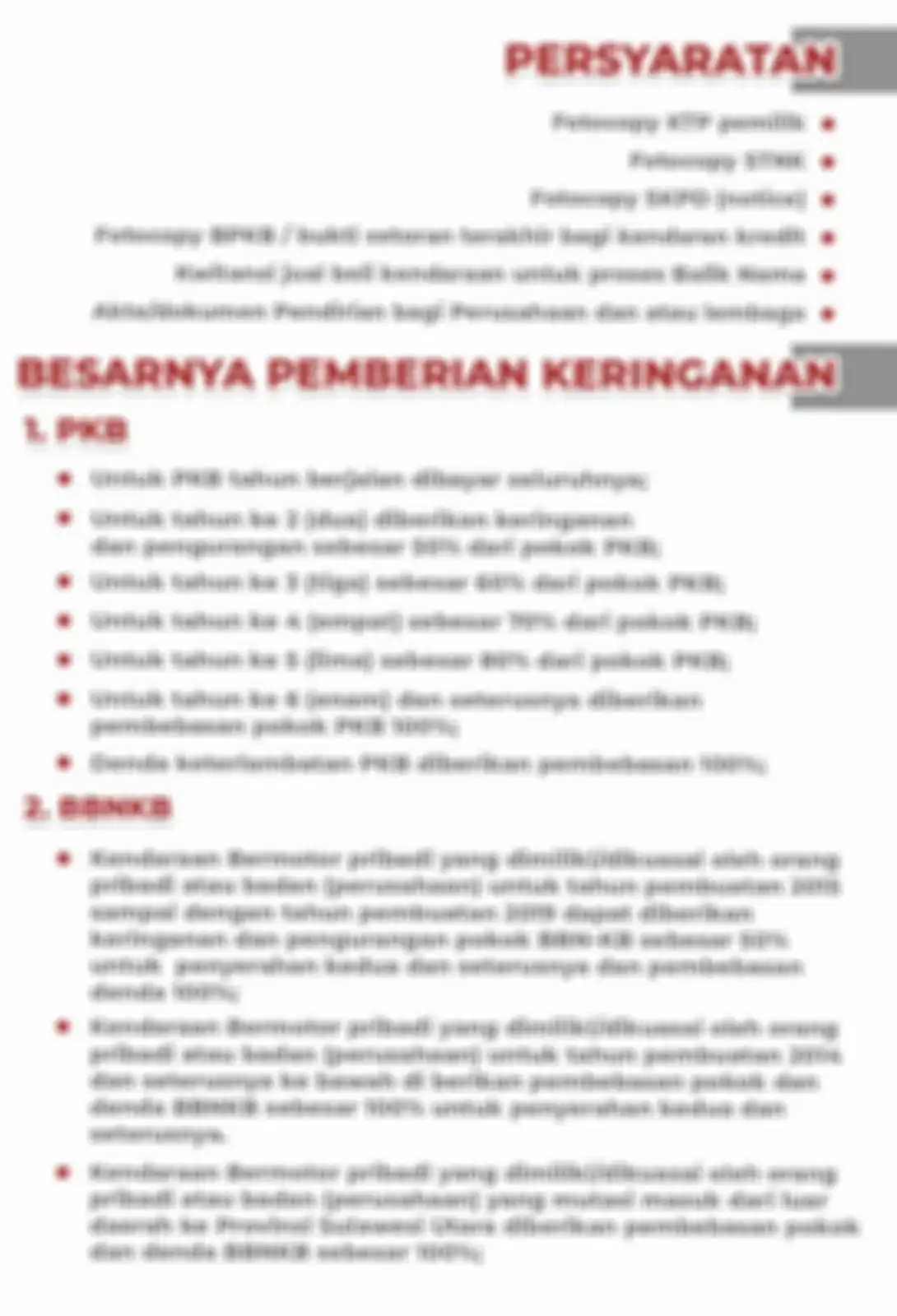 Jenis keringanan pajak kendaraan yang ditawarkan Pemprov Sulut.
