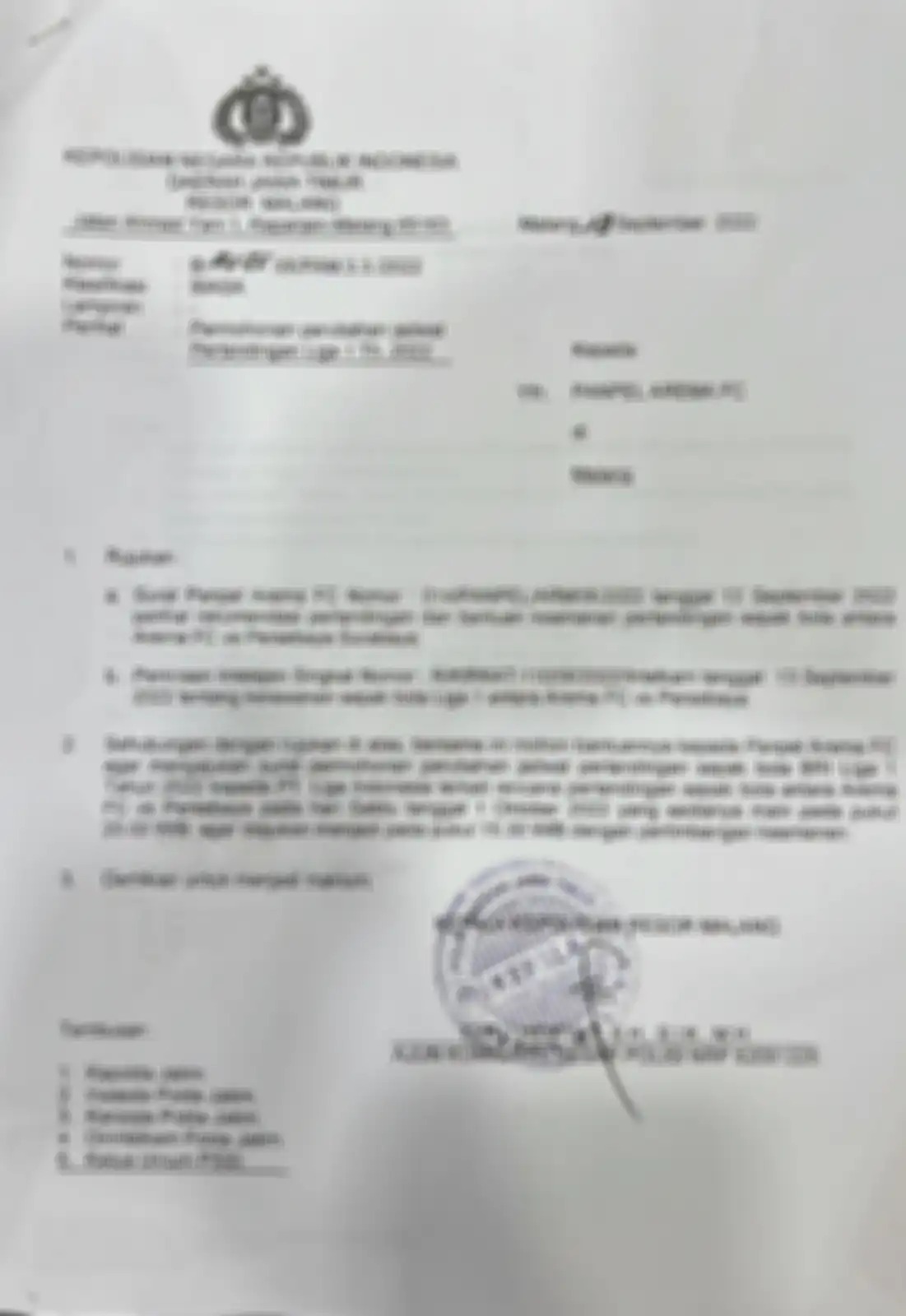 Polres Malang sempat meminta untuk merubah jadwal pertandingan Arema FC vs Persebaya Surabaya.