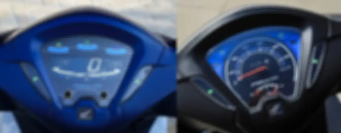 Perbedaan panel instrumen antara Honda Biz 125 (kiri) dan Biz 110i (kanan)