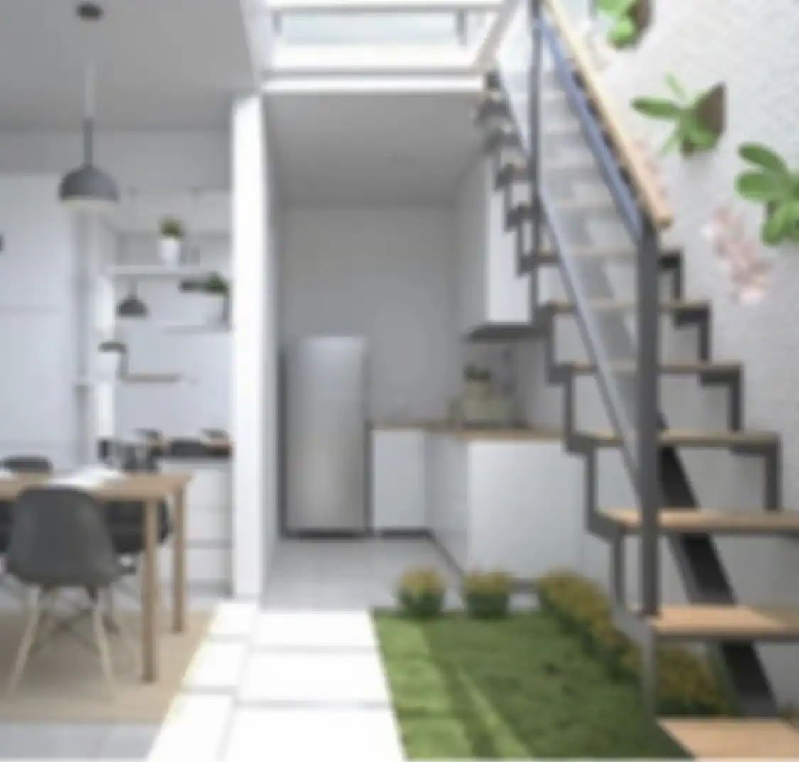 Desain dapur terbuka rumah tipe 36 sengaja mengadopsi trik begini. Area memasak jadi nggak sumpek. Foto hasilnya tampak beda.