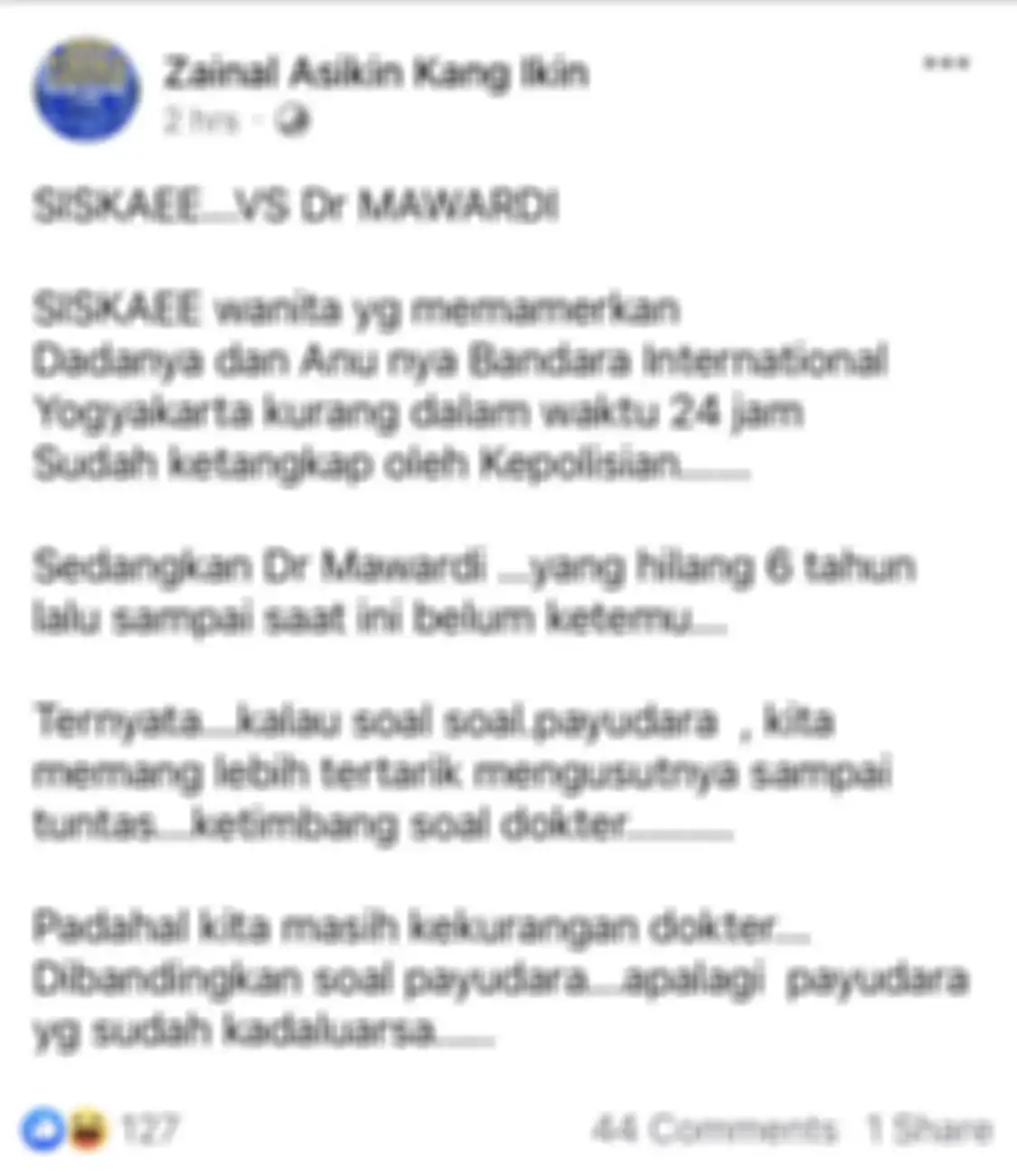 Foto tampang Siskaeee tersebar. Siskaeee sudah ditangkap. Namun, netizen menyindir kasus Dokter Mawardi yang hilang sejak 6 tahun lalu.