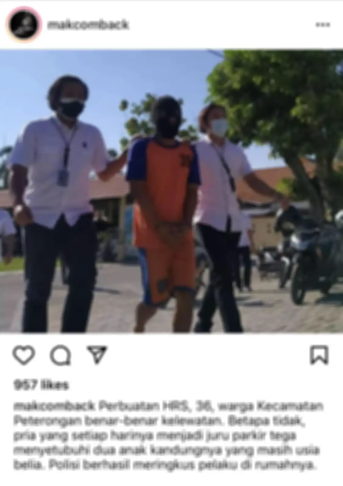 Foto seorang tukang parkir di Jombang, Jawa Timur yang nekat menggagahi 2 putrinya sendiri beredar di media sosial.