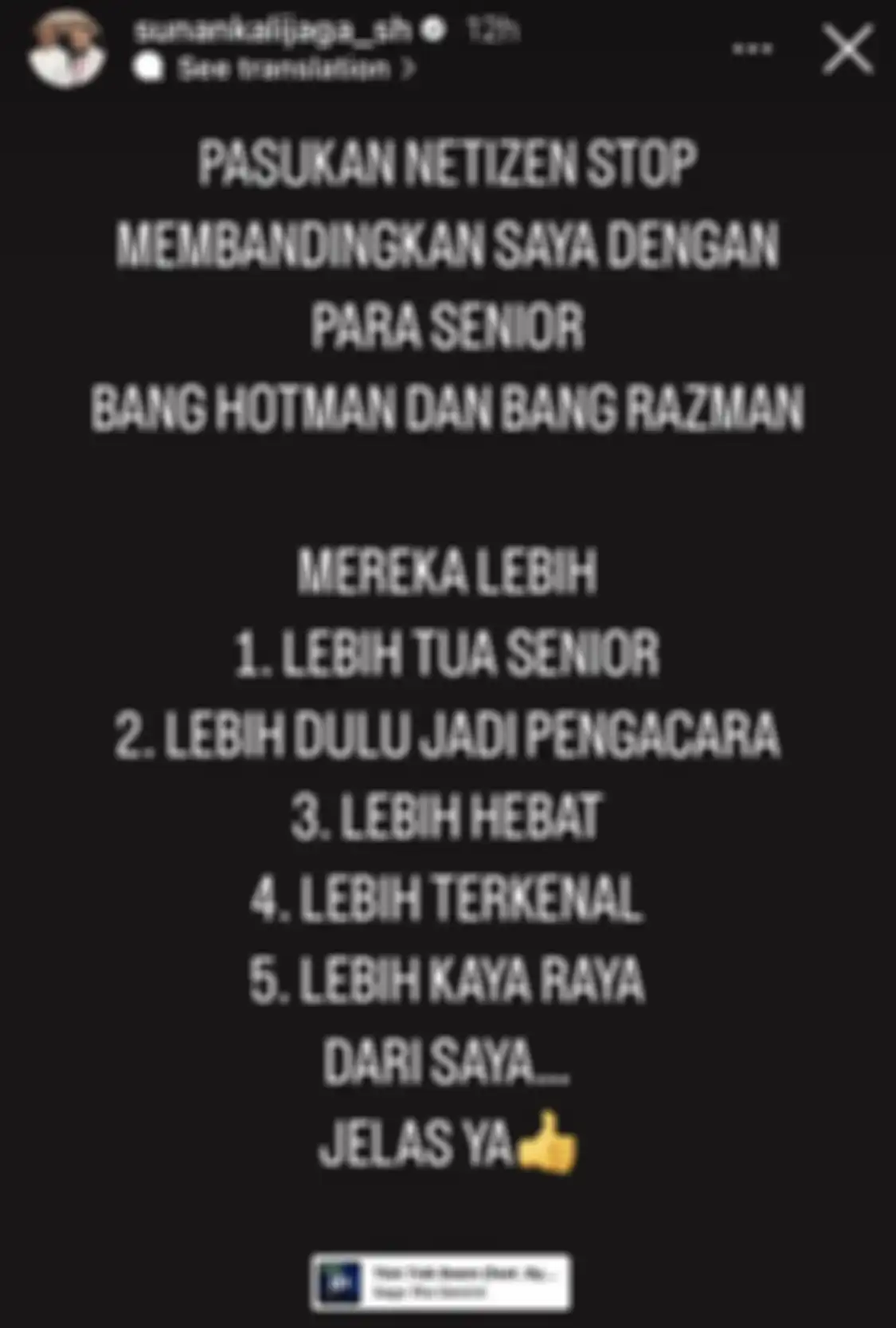 Sunan Kalijaga meminta netizen stop mengadu domba antara dia dan kedua pengacara senior, Razman dan Hotman.