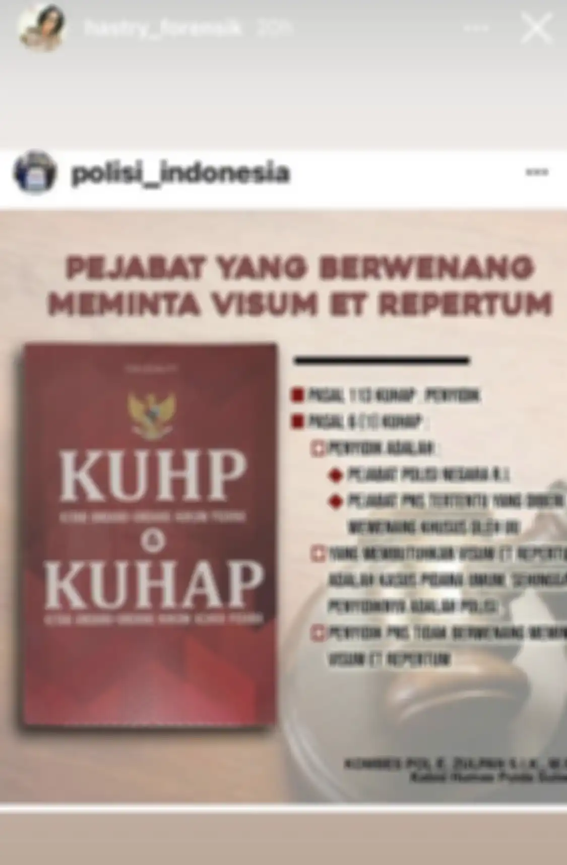 Baru-baru ini, ahli forensik Polri dokter Sumy Hastry Purwanti memberi petunjuk pelaku pembunuhan di Subang. 