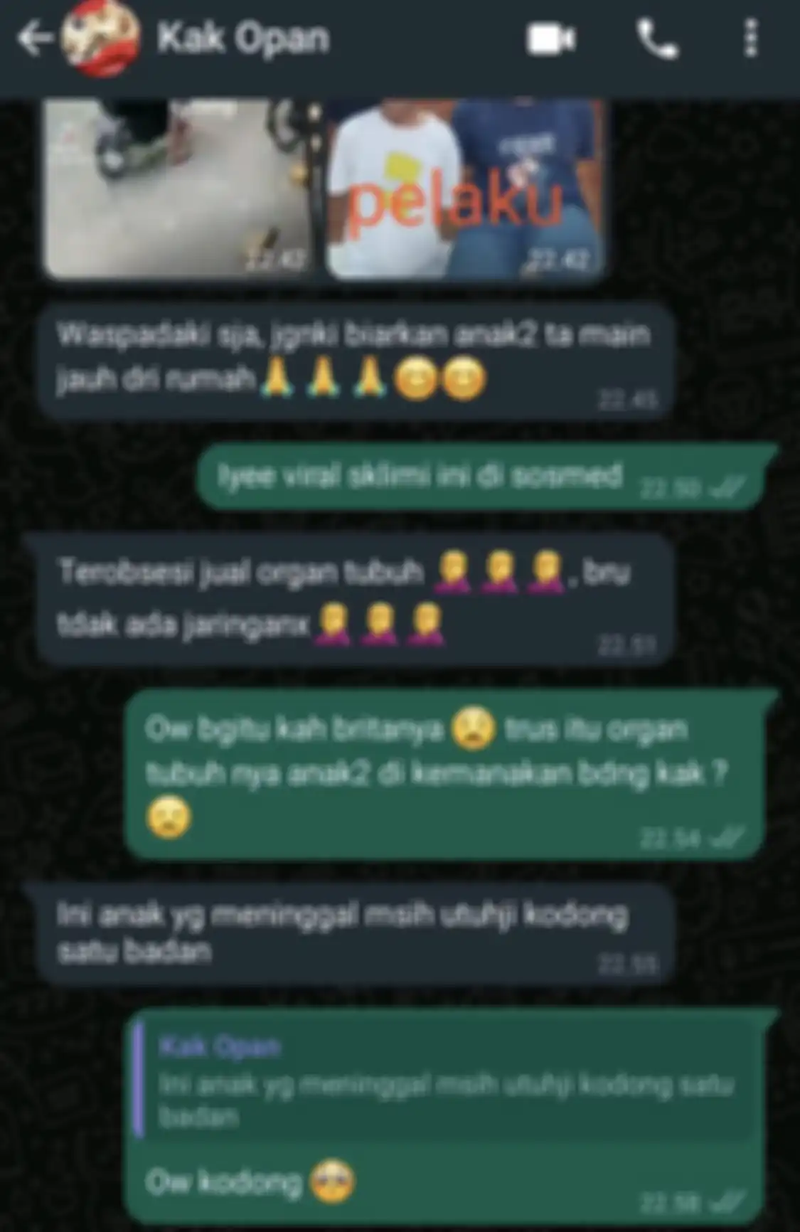Chat percakapan warga mengenai penampakan jasad bocah SD yang dibunuh demi obsesi jual organ tubuh.