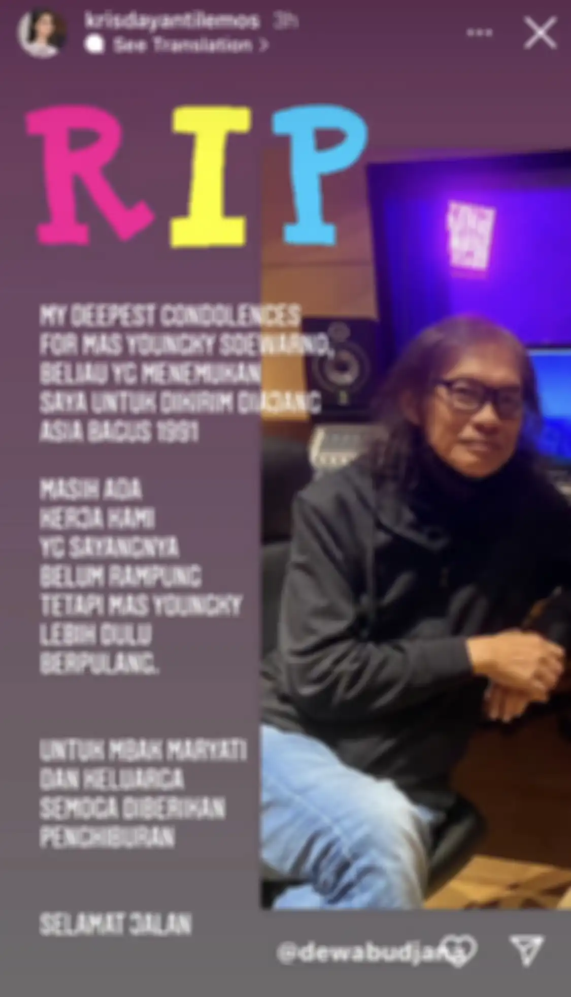 Krisdayanti mengungkapkan bela sungkawa atas kepergian musisi senior Tanah Air. Kabar duka ini disampaikan oleh Dewa Budjana.