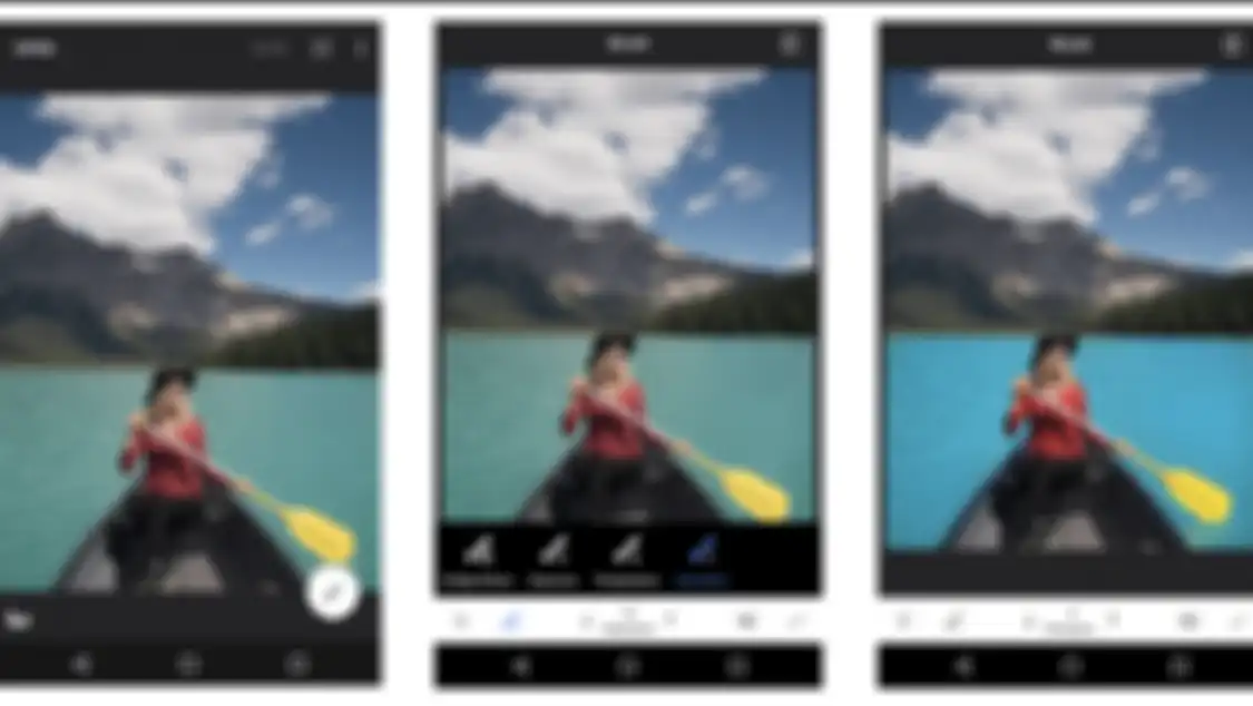 Mengatur area selektif dengan fitur brush dalam aplikasi Snapseed.