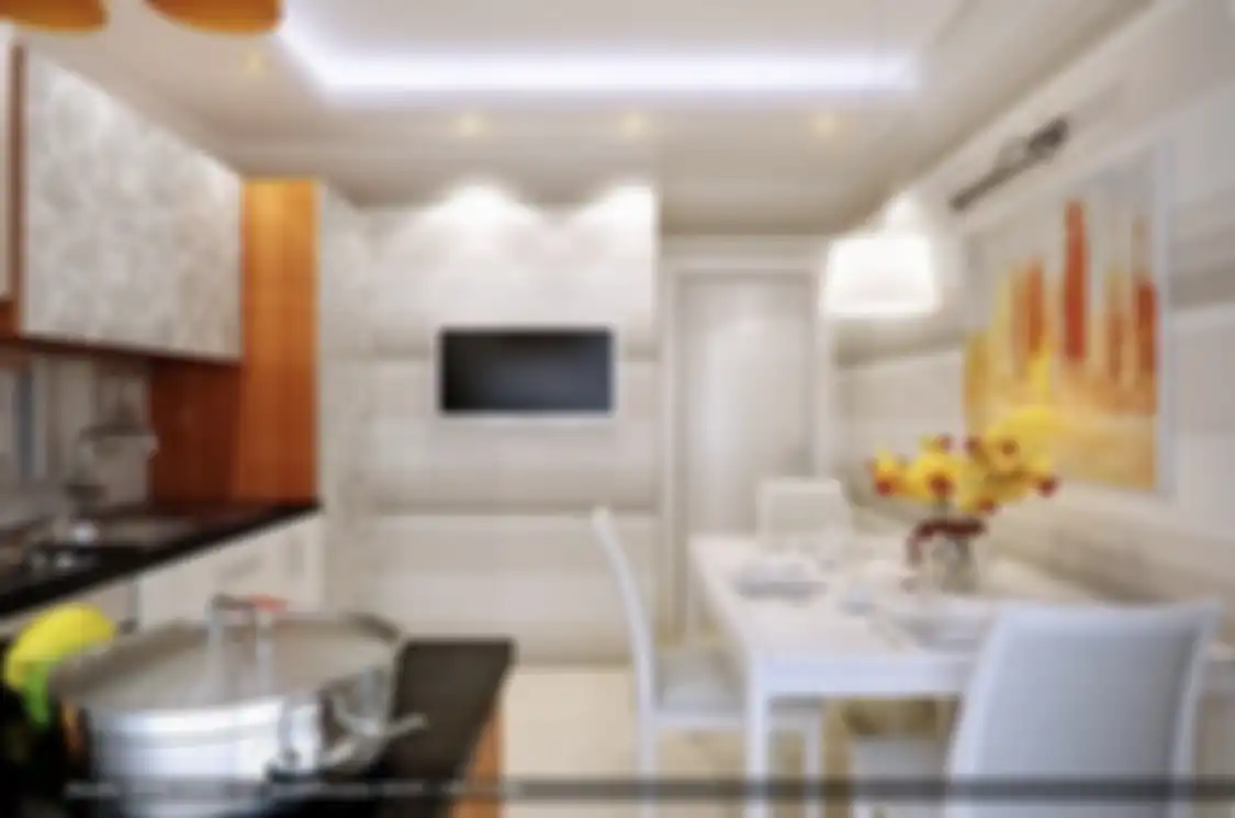 Desain dapur sederhana yang menjadi satu dengan ruang makan terlihat lega memakai trik khusus. Foto interiornya bisa ditiru.