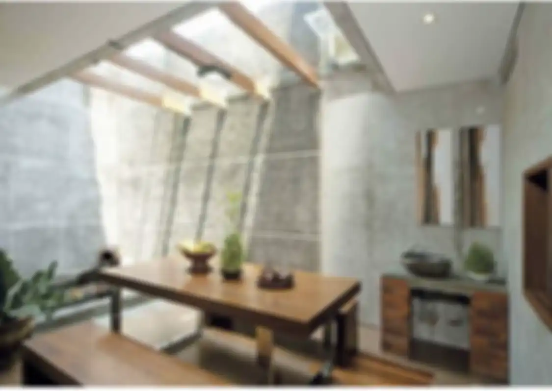 Desain atap dapur kecil sengaja dibuat dengan model begini agar bebas sumpek. Foto hasilnya jadi inspirasi. 
