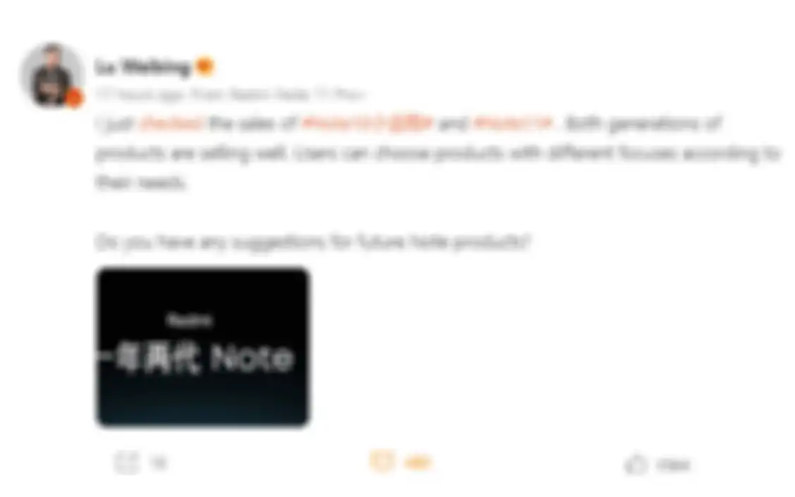 Postingan Lu Weibing terkait Xiaomi Redmi Note 12 Series di Weibo.