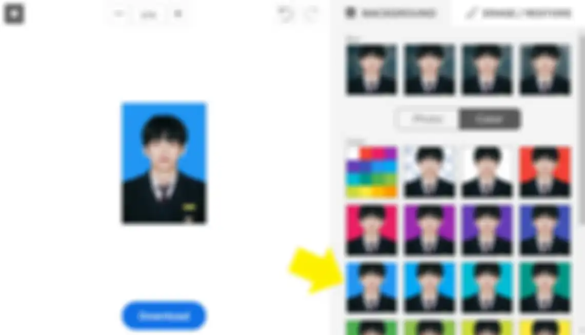Pilihan background biru di situs Remove.bg.