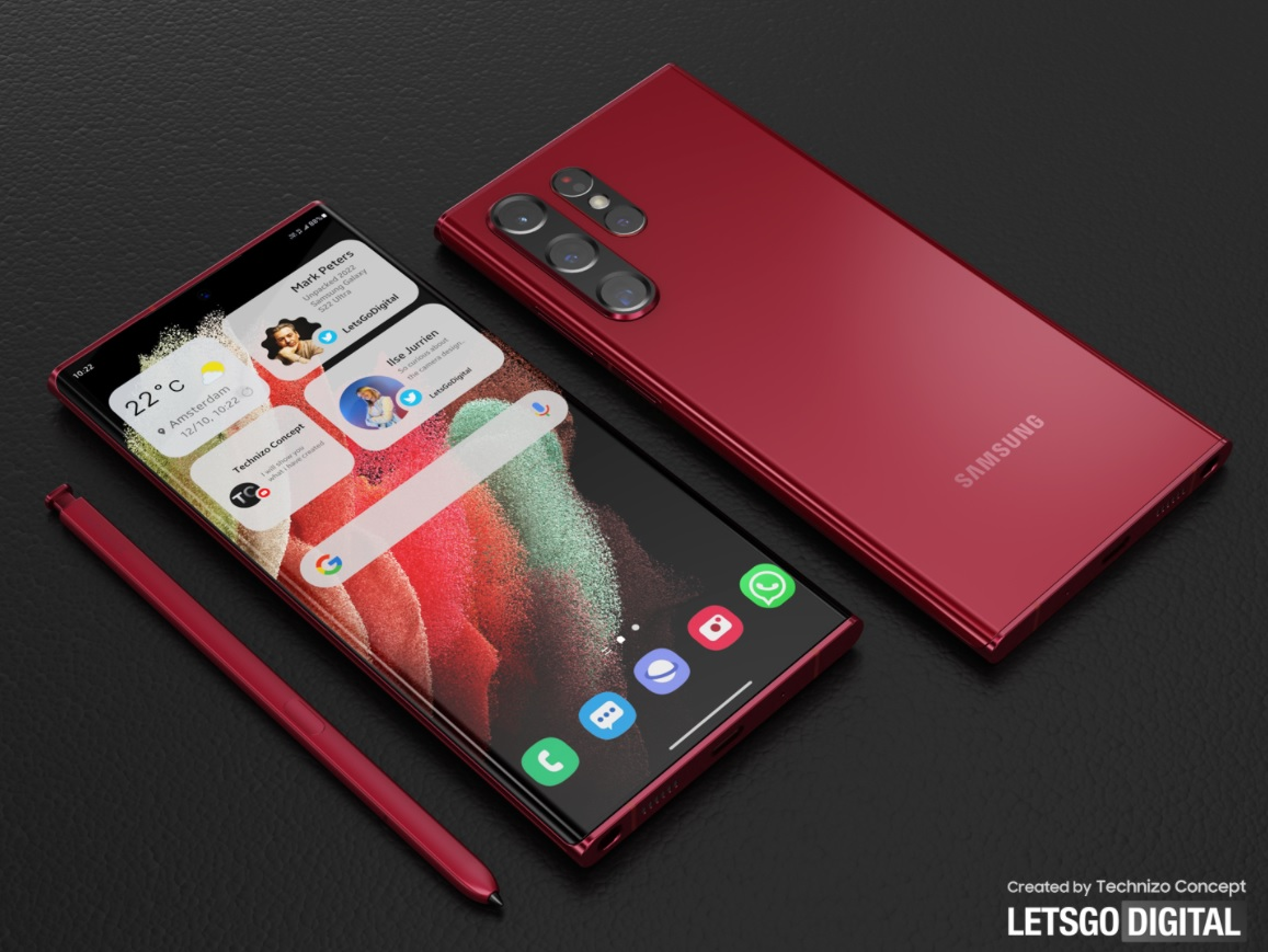 Render Samsung Galaxy S22 Ultra Burgundy Red.