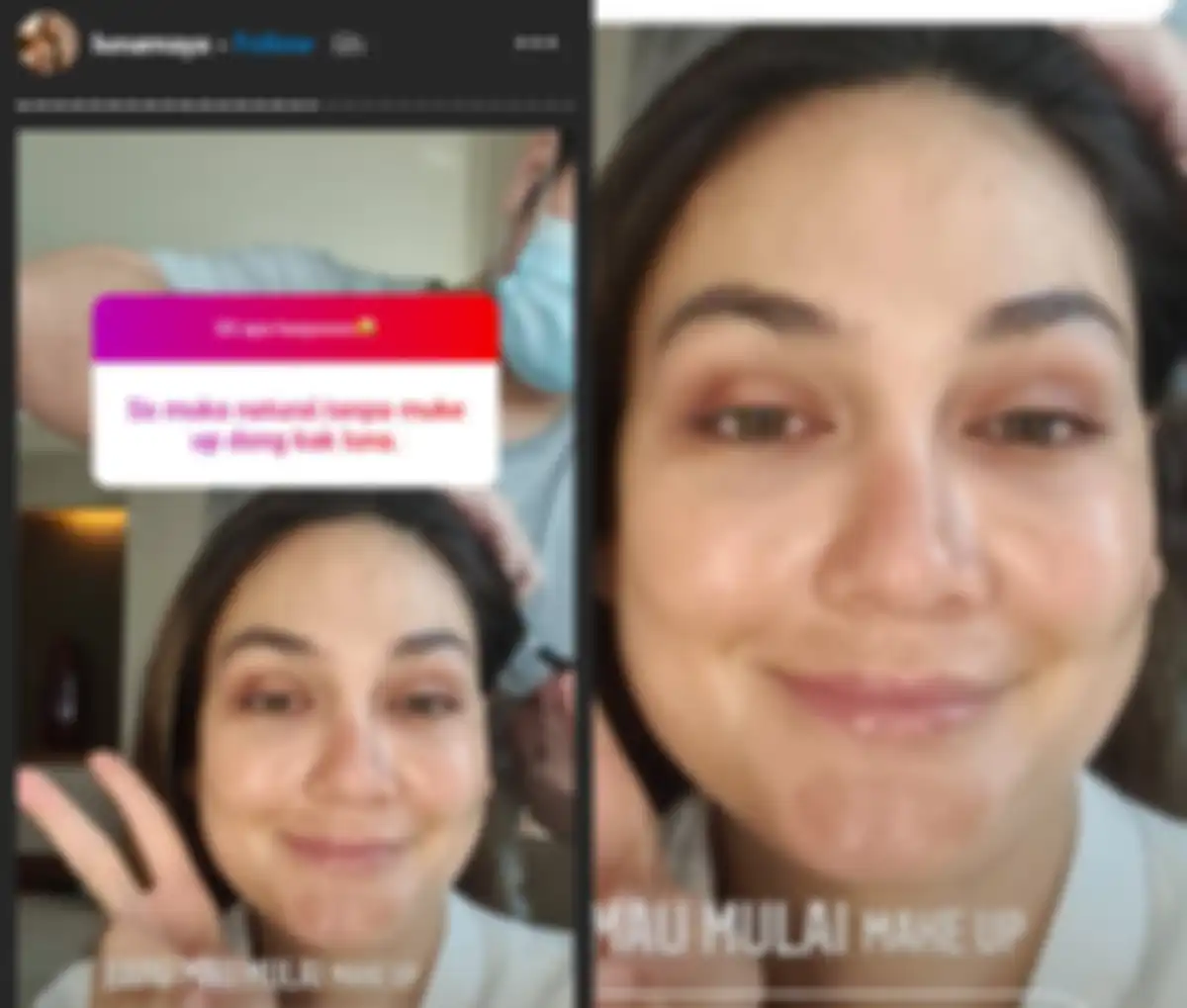 Tampilan wajah asli artis cantik Luna Maya tanpa makeup yang terdapat flek hitam