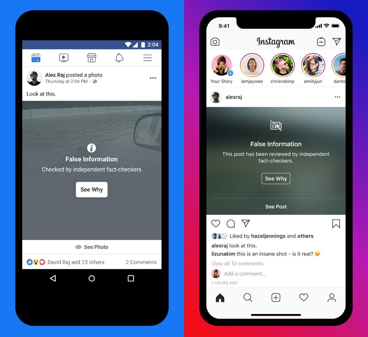Tampilan fitur pencegah hoaks di Facebook dan Instagram