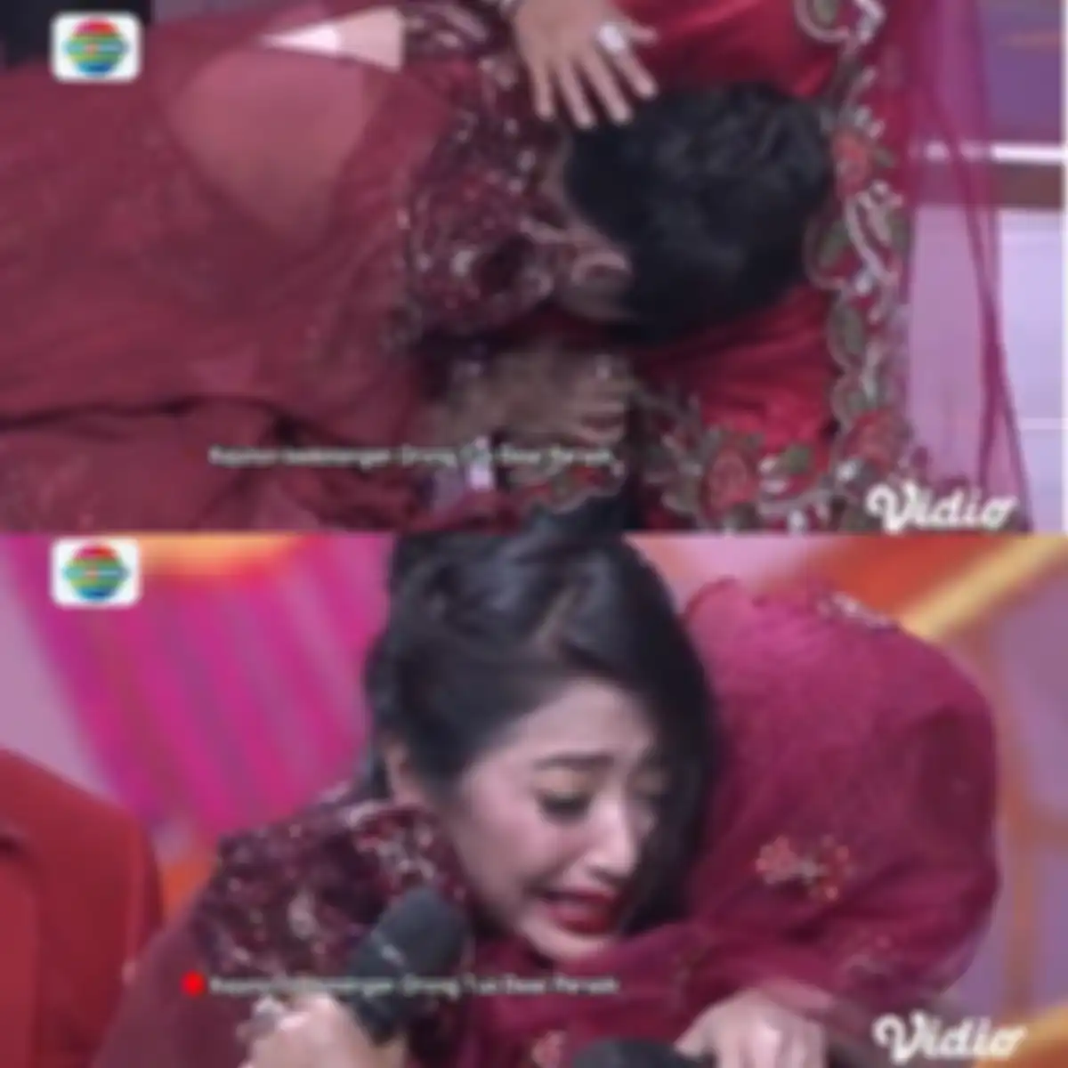 Dewi Perssik mencium kaki dan memeluk sang mama tercinta di panggung DA Asia 4, Minggu (16/12/2018).
