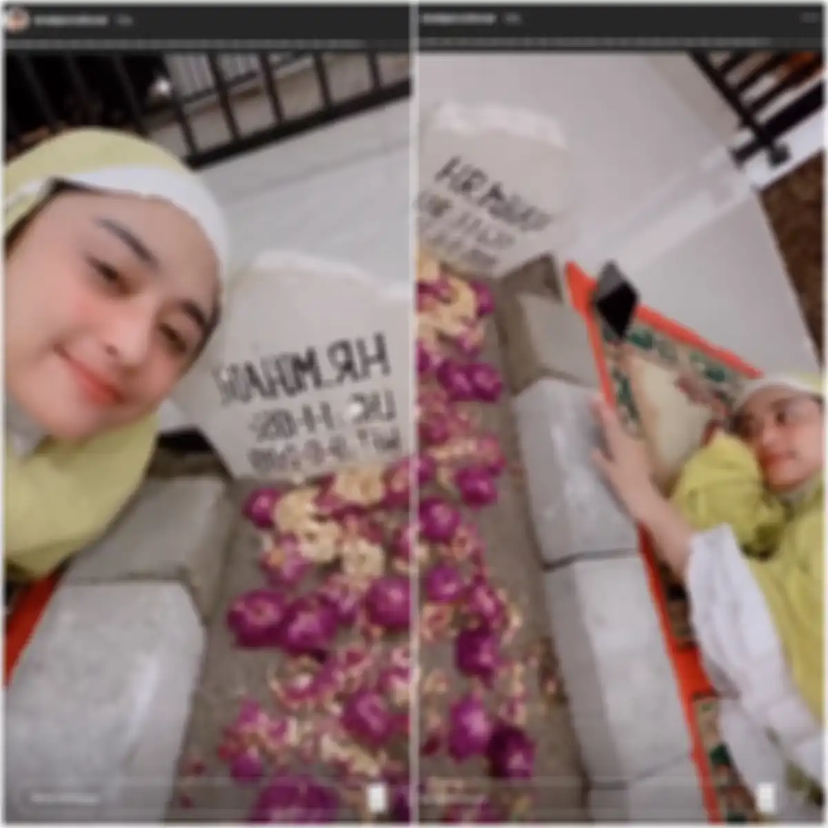 Dewi Perssik tidur di makam sang ayah