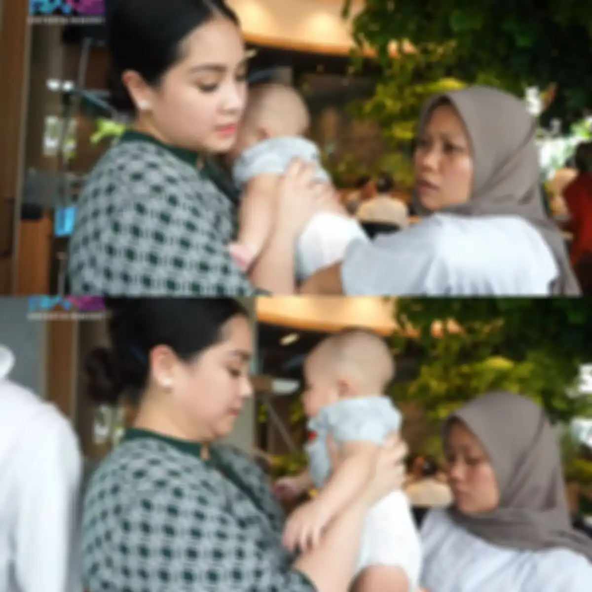 Interaksi Nagita Slavina dengan babysitter Rayanza.