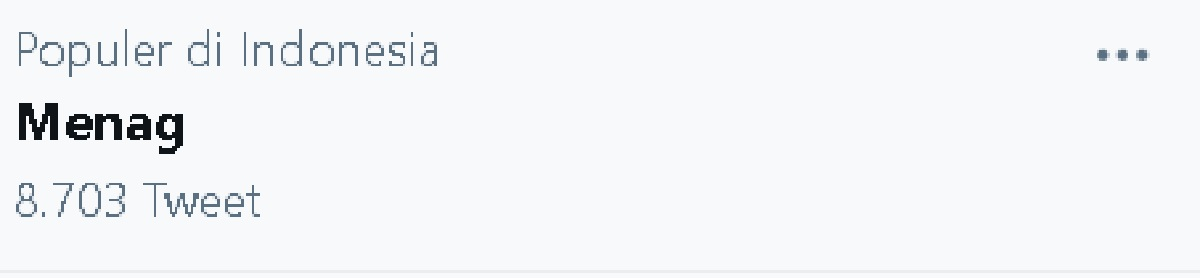 Jumlah tweet dengan topik Menag yang sedang masuk trending topik Indonesia.