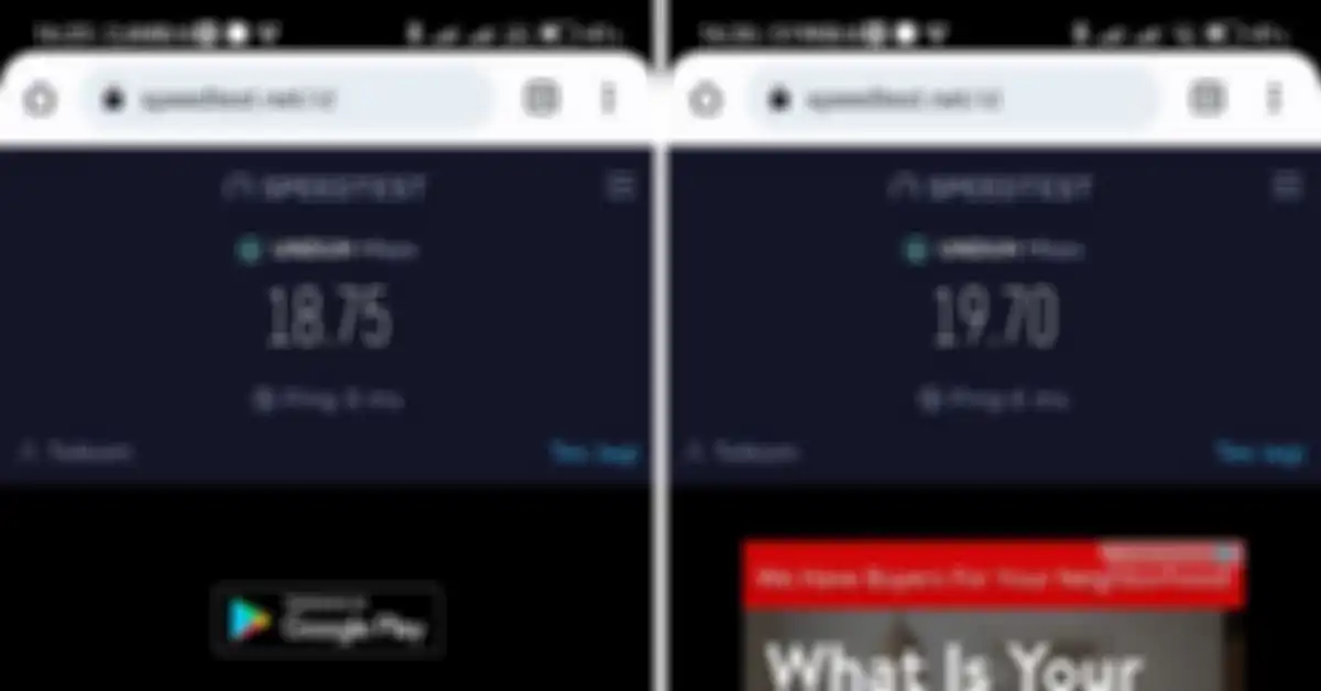 Kecepatan internet dari router D-Link R15 AX1500 EAGLE PRO AI saat berada di dapur (kiri) dan kamar (kanan)