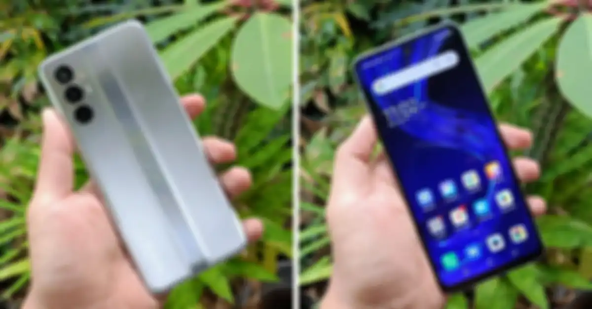 Bagian belakang (kiri) dan depan (kanan) Tecno Pova 3
