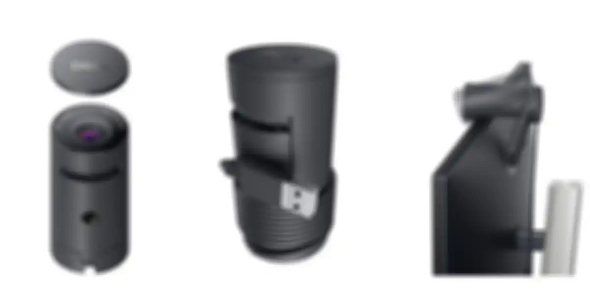 Desain dari Dell Pro Webcam WB5023 dengan penutup dan clip mounting ke monitor dengan desain yang menyatu