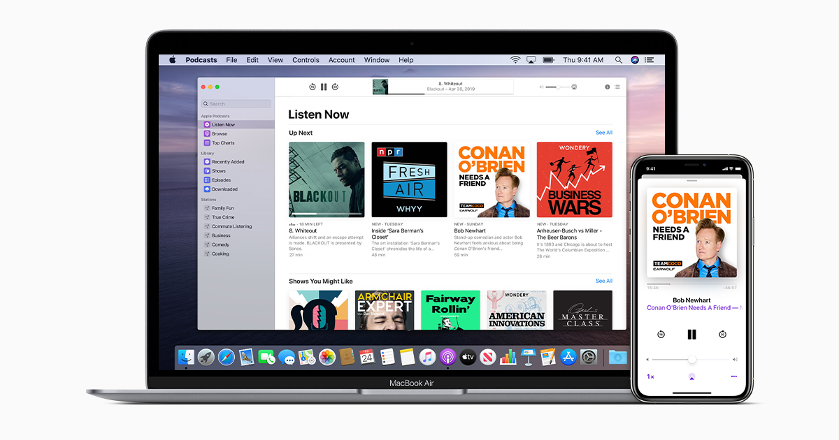 Ilustrasi berlangganan Apple Podcast di perangkat Mac