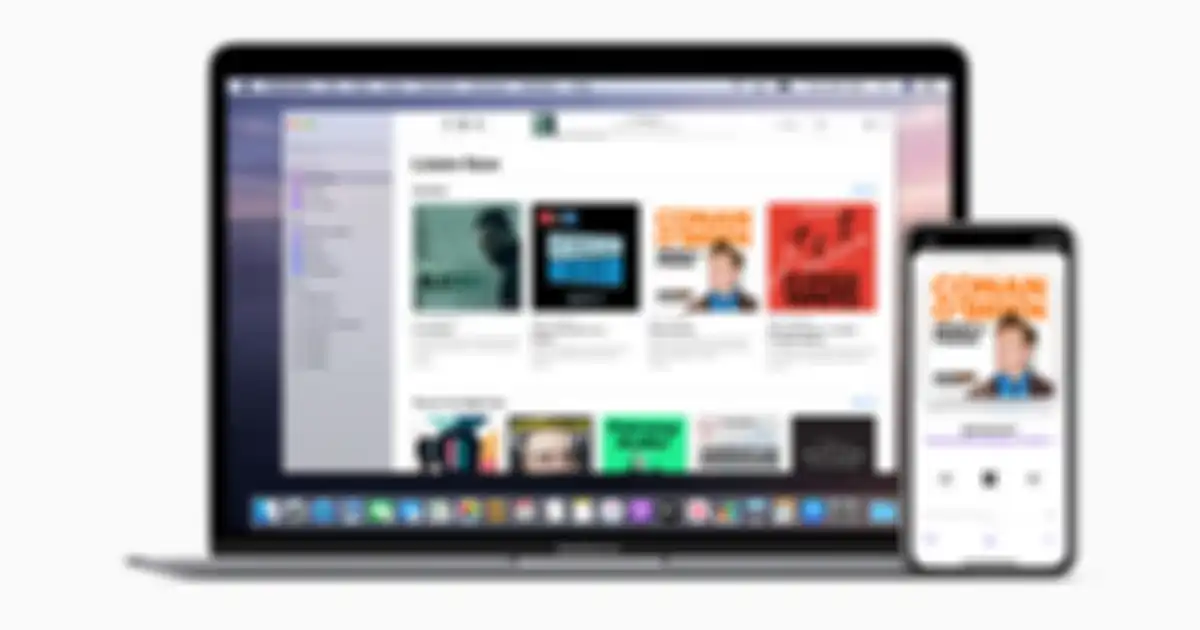 Ilustrasi berlangganan Apple Podcast di perangkat Mac