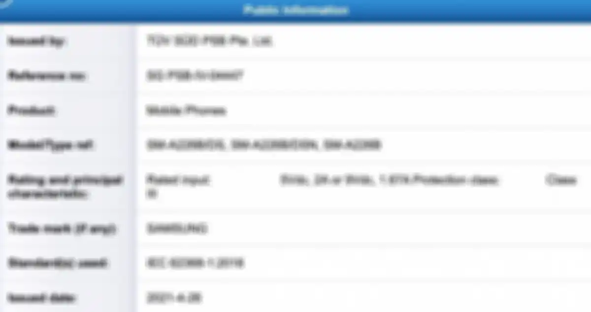 Samsung A22 5G di database TUV Rheinland