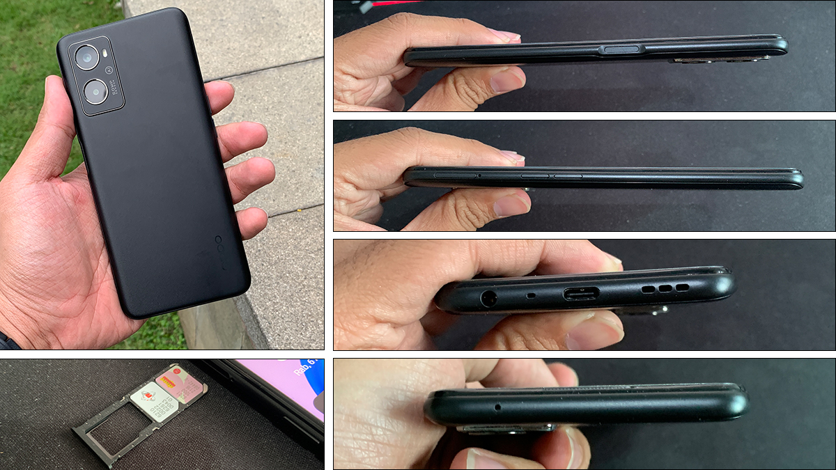 Desain OPPO A96 dari belakang, triple slot sim card, bagian samping kanan, kiri, bawah, dan atas