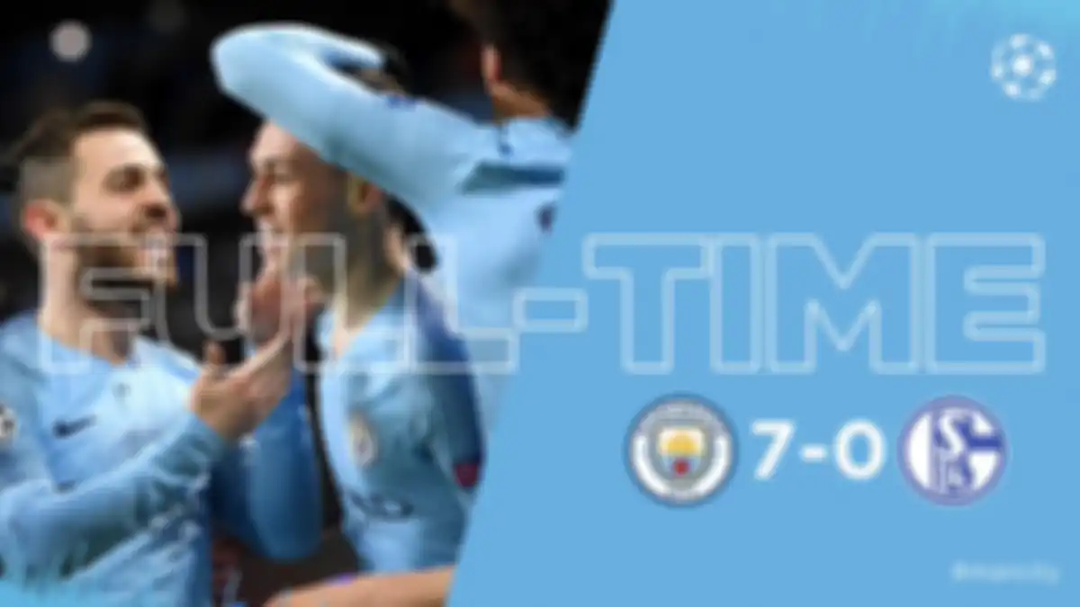 Manchester City menang 7-0 atas Schalke 04 dalam leg kedua babak 16 besar Liga Champions di Stadion Etihad, 12 Maret 2019.