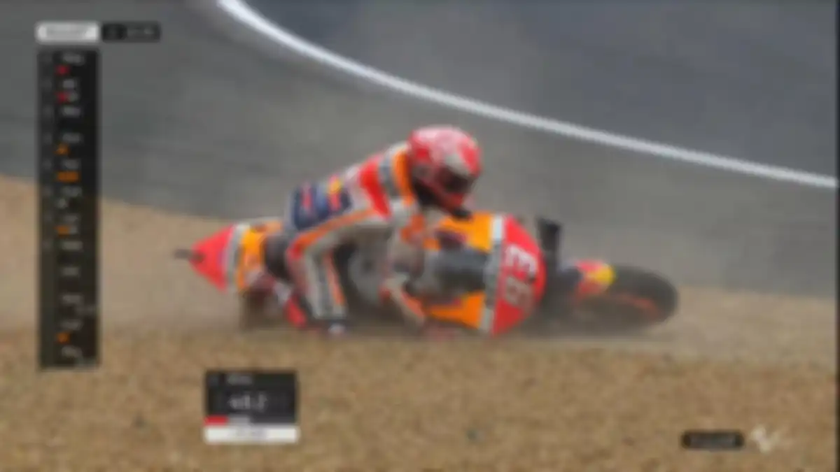 Marc Marquez crash di kualifikasi 2 (Q2) setelah sebelumnya juga crash di FP4 MotoGP Prancis, (18/5/2019)