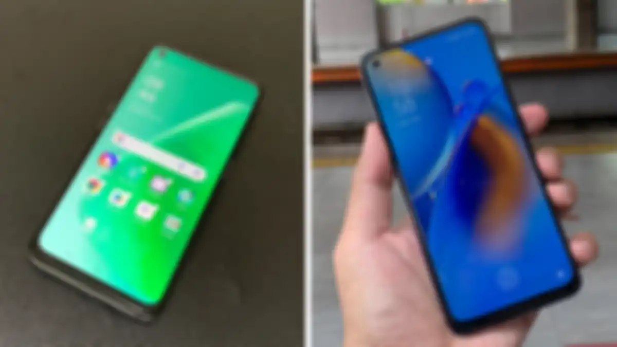 Layar IPS 6.5 inch Oppo A74 5G (kiri) dan layar AMOLED 6.43 inch 90Hz Oppo A74 (kanan)