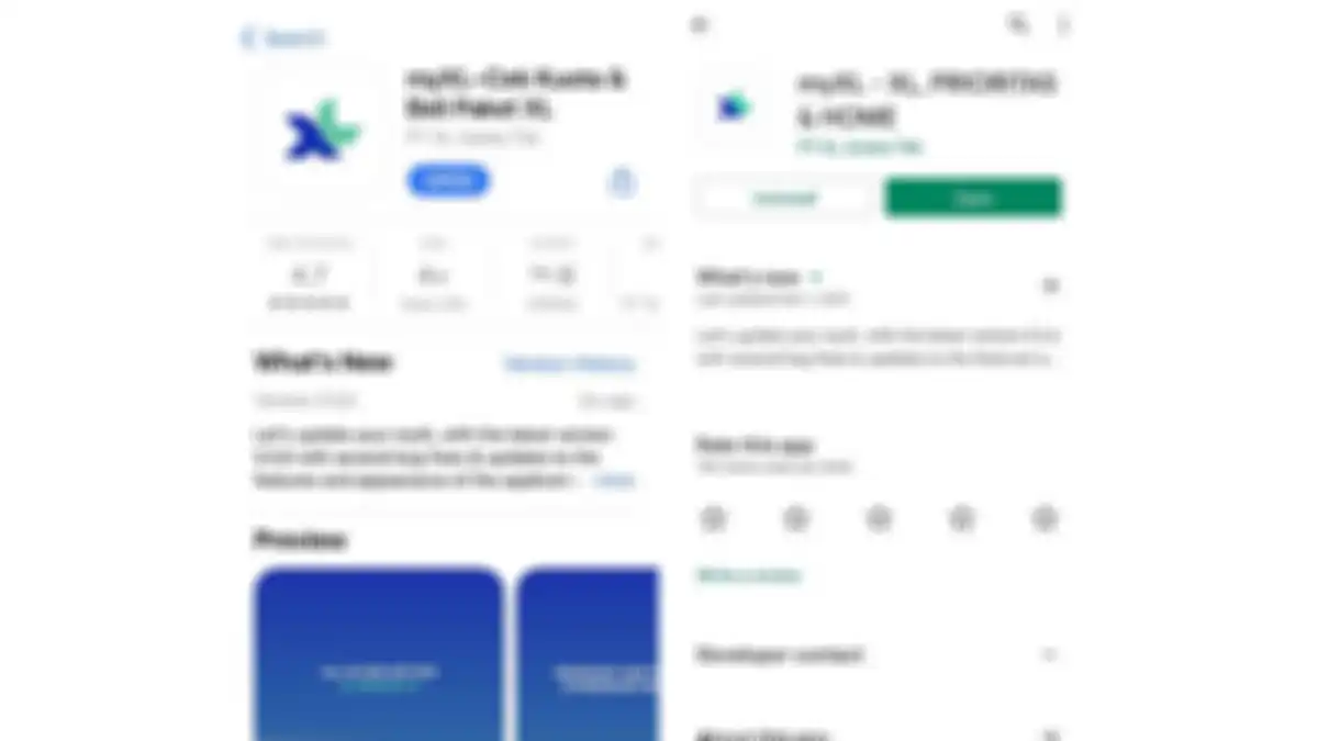 Tampilan My XL di App Store (kiri) dan Play Store (kanan)