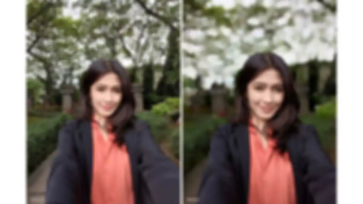Foto selfie HP OPPO Reno dengan Sony IMX 709 tanpa dan dengan efek kedalaman