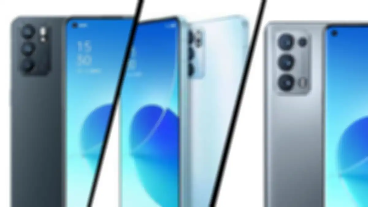 OPPO Reno6 (Kiri), Reno6 5G (tengah), dan Reno6 Pro 5G (kanan)