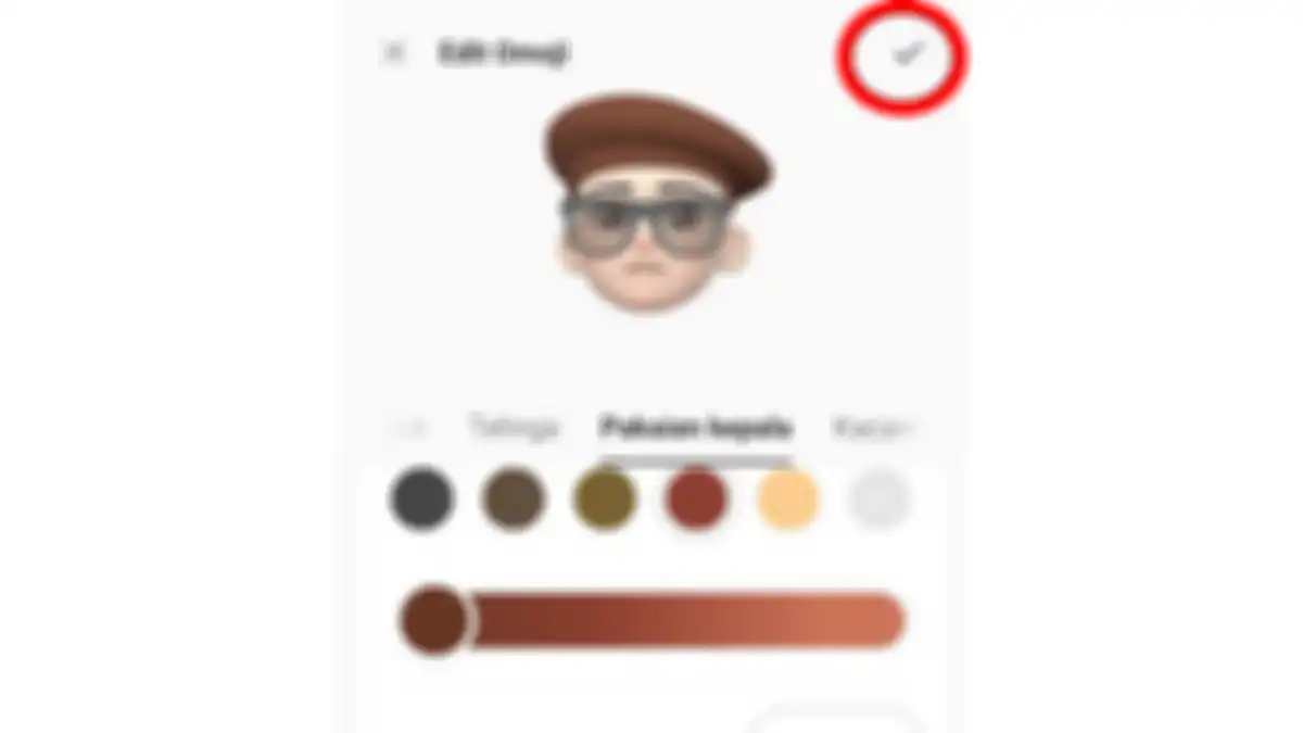 Tekan tombol checklist untuk menyelesaikan desain karakter omoji
