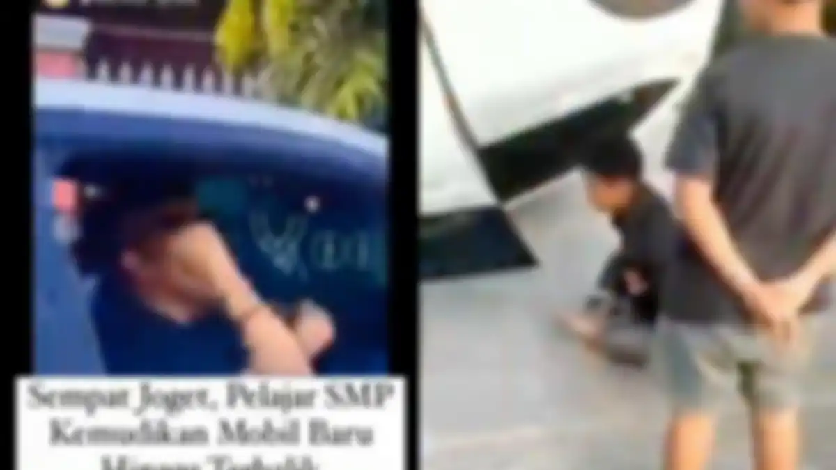 Tangkapan layar video viral siswa SMP mengendarai mobil, ujungnya nangis lihat kendaraan terbalik. 