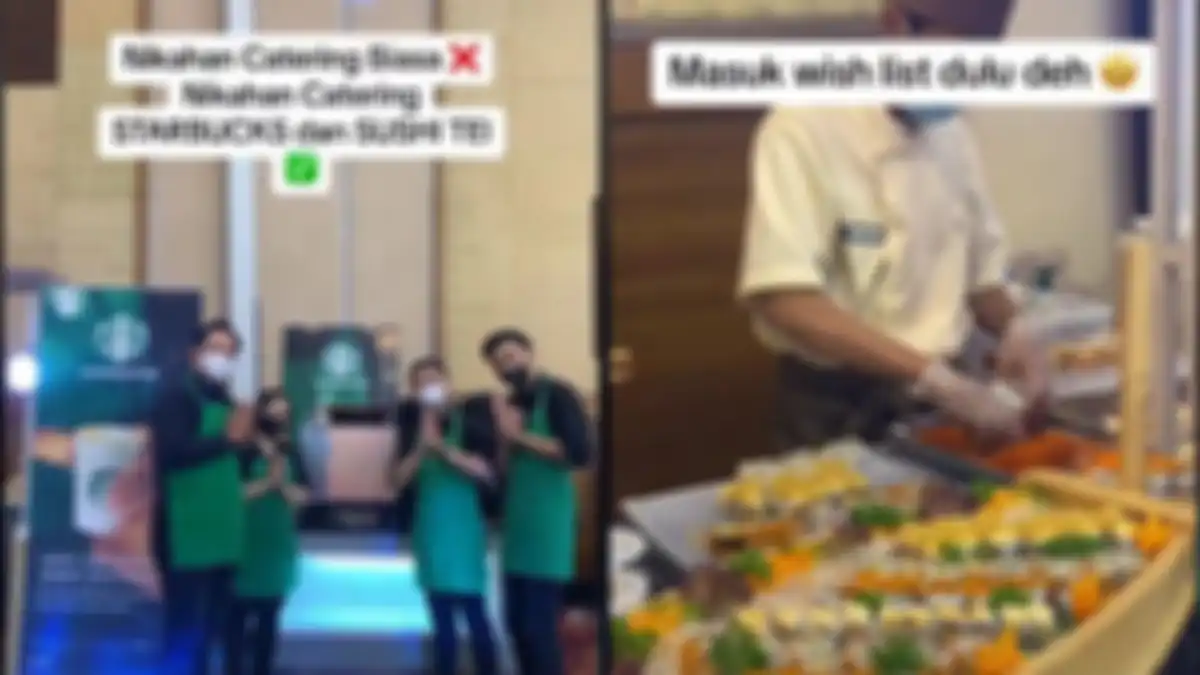 Makanan yang disuguhkan di acara resepsi pernikahan adalah Starbucks dan Sushi Tei 