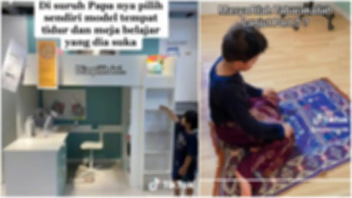 Anak Mia memilih model tempat tidur dan meja belajar sendiri