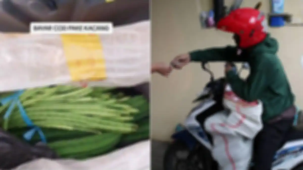 Kurir antar paket COD dibayar dengan oyong dan kacang