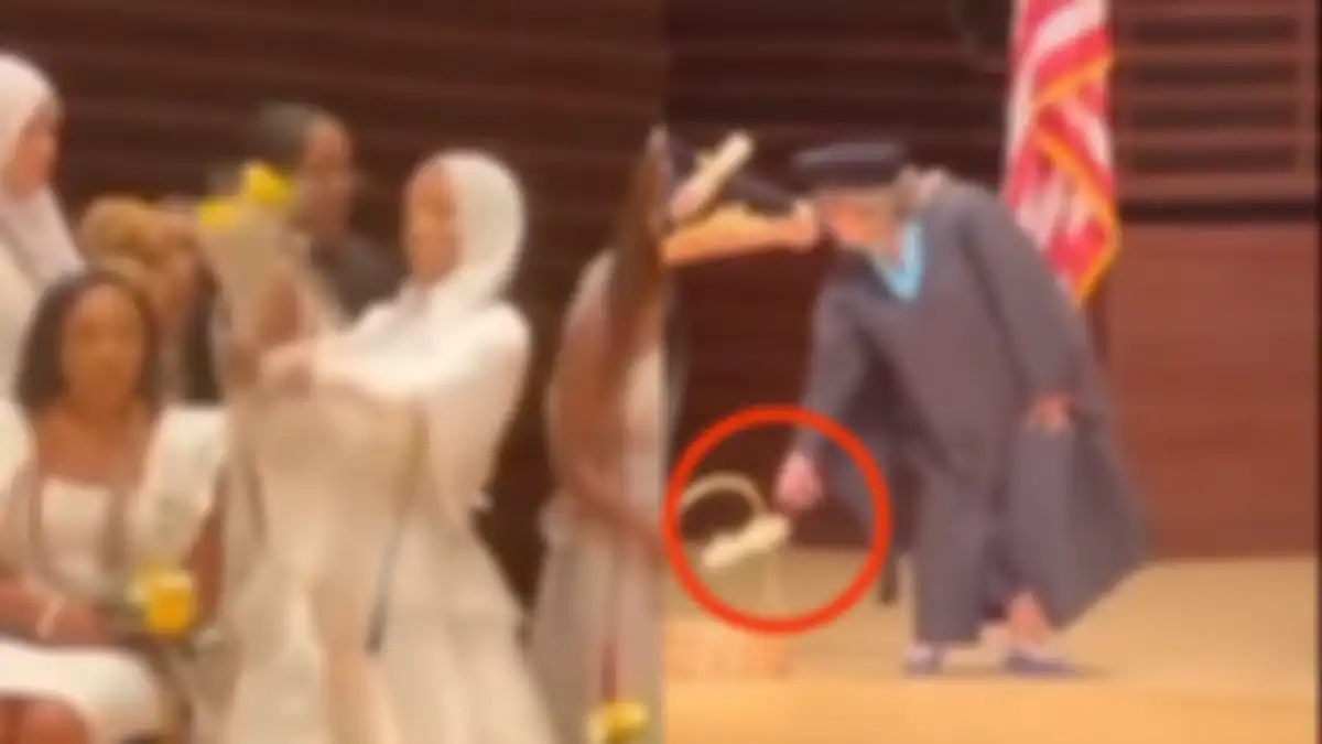 Hafsah yang mengenakan pakaian dan hijab serba putih itu mengaku sangat kecewa ijazahnya batal diberikan.
