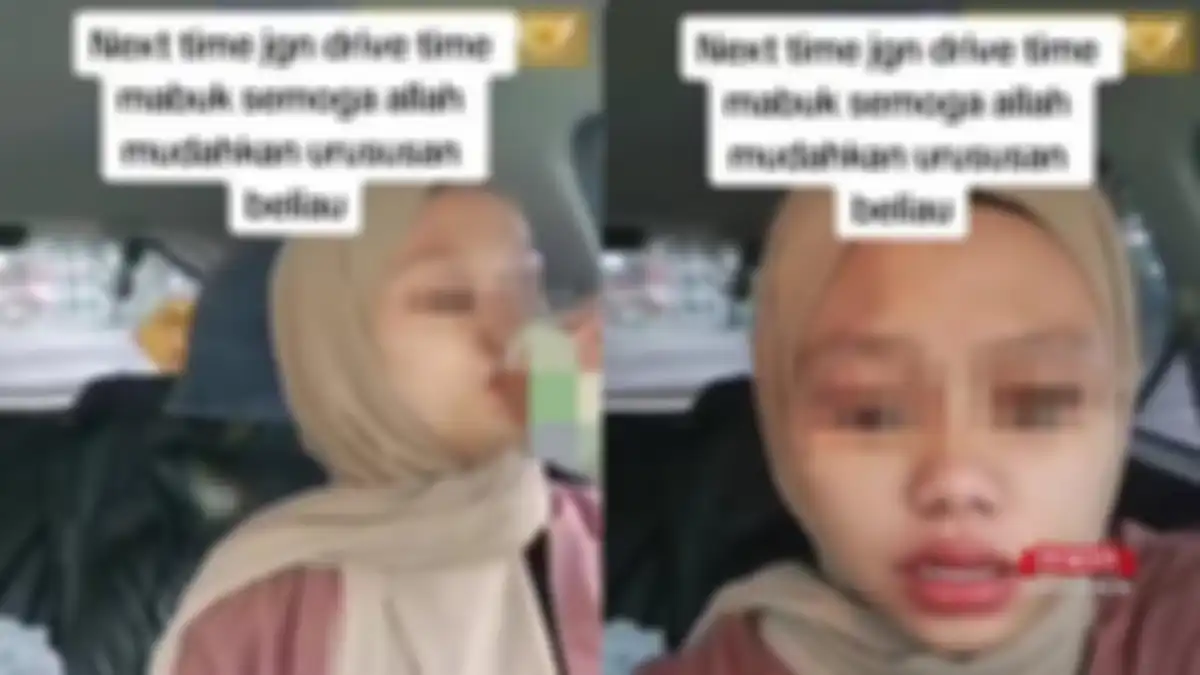 Viral di TikTok wainta mabuk saat mengendarai mobil.