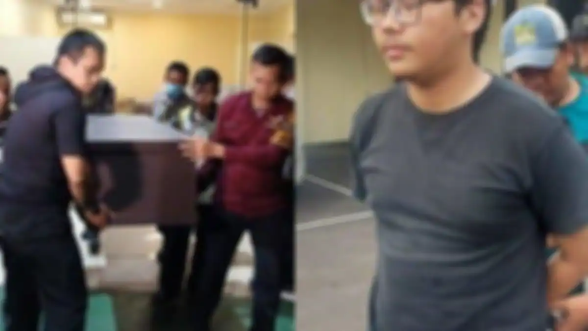 (kiri) Proses penyerahan jenazah mahasiswa Universitas Indonesia (UI) Muhammad Naufal Zidan alias MNZ (19) di RS Polri Kramat Jati, Jakarta Timur, Jumat (4/8/2023). (kanan) AAB pembunuh Zidan. 