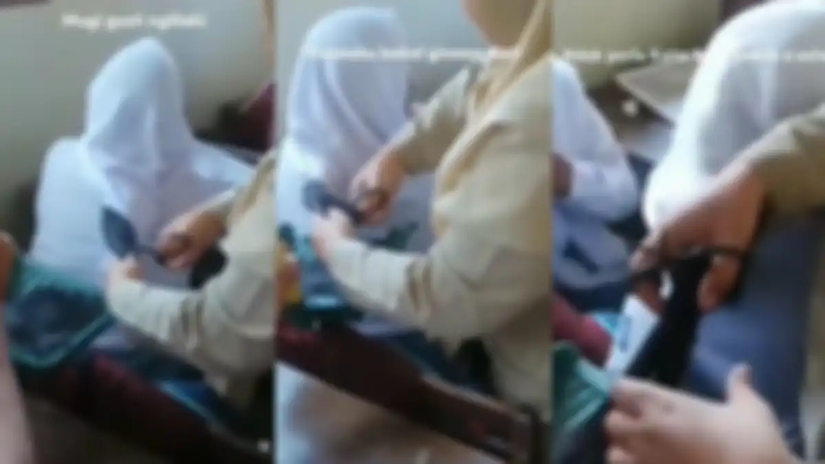 Guru cukur rambut siswi pakai gunting hingga diwadahi pengki.
