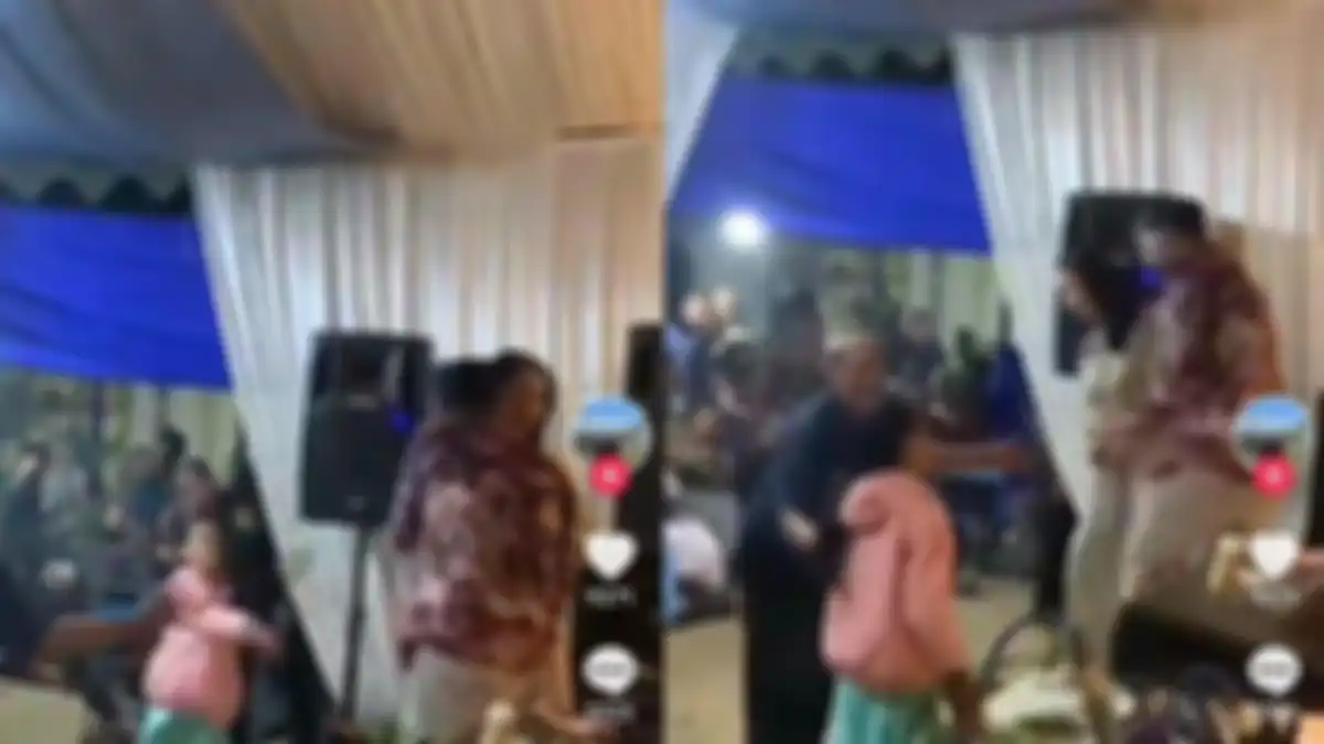 Asik joget di panggung biduan saat pesta hajatan, seorang pria di Trenggalek, Jawa Timur dapat kejutan dari anak dan istri.