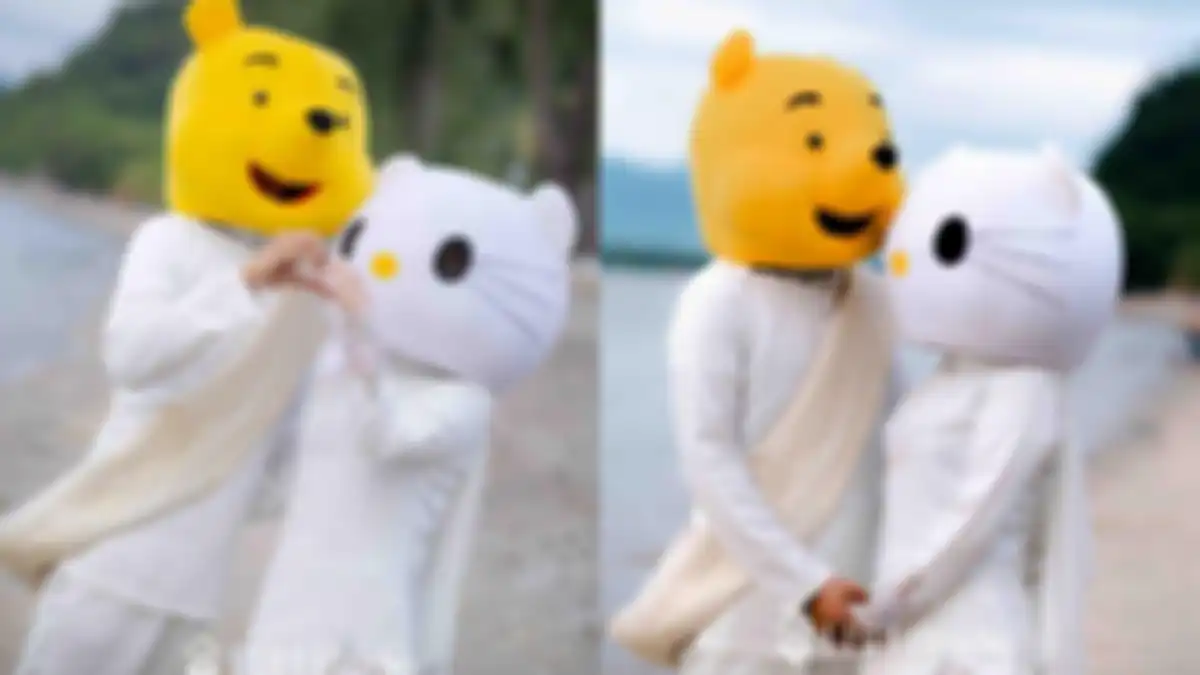  Calon pengantin foto prewedding pakai kostum kepala badut.