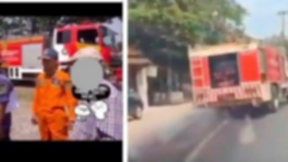 Petugas damkar nyaris tergelincir saat buru-buru menuju lokasi kebakaran, tapi endingnya malah disalahkan pemilik ruko yang terbakar.